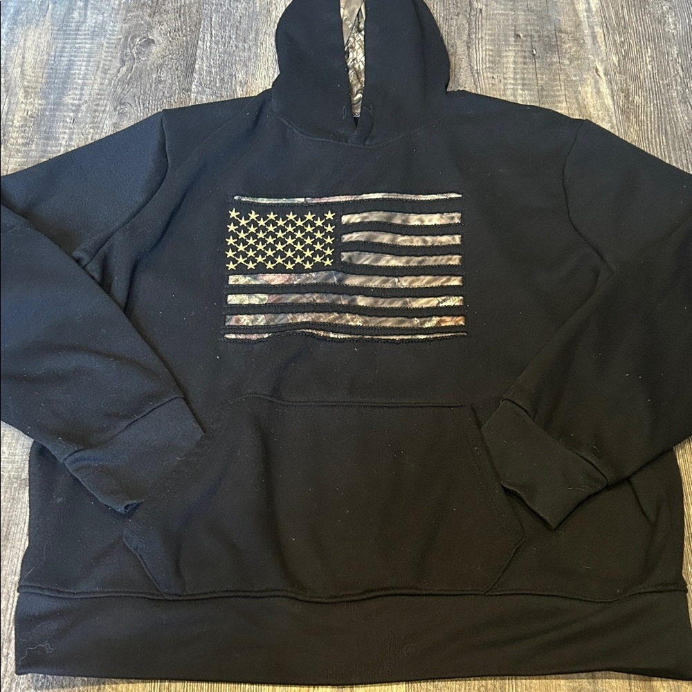 Mossey oak Black Hoodie with American Flag Design